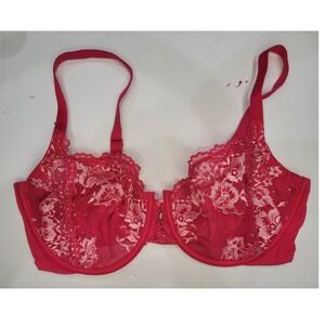 Victorias Secret Unlined Demi Bra Lace Sparkle Rhinestone Hot Pink 36DD